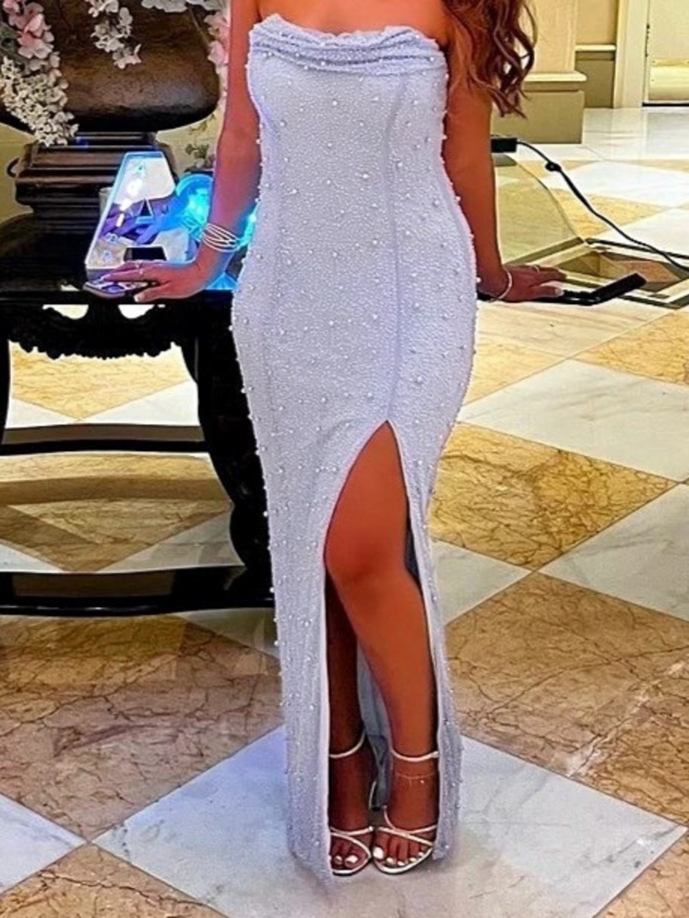 Windsor Beaded Strapless Maxi Dress Light Blue